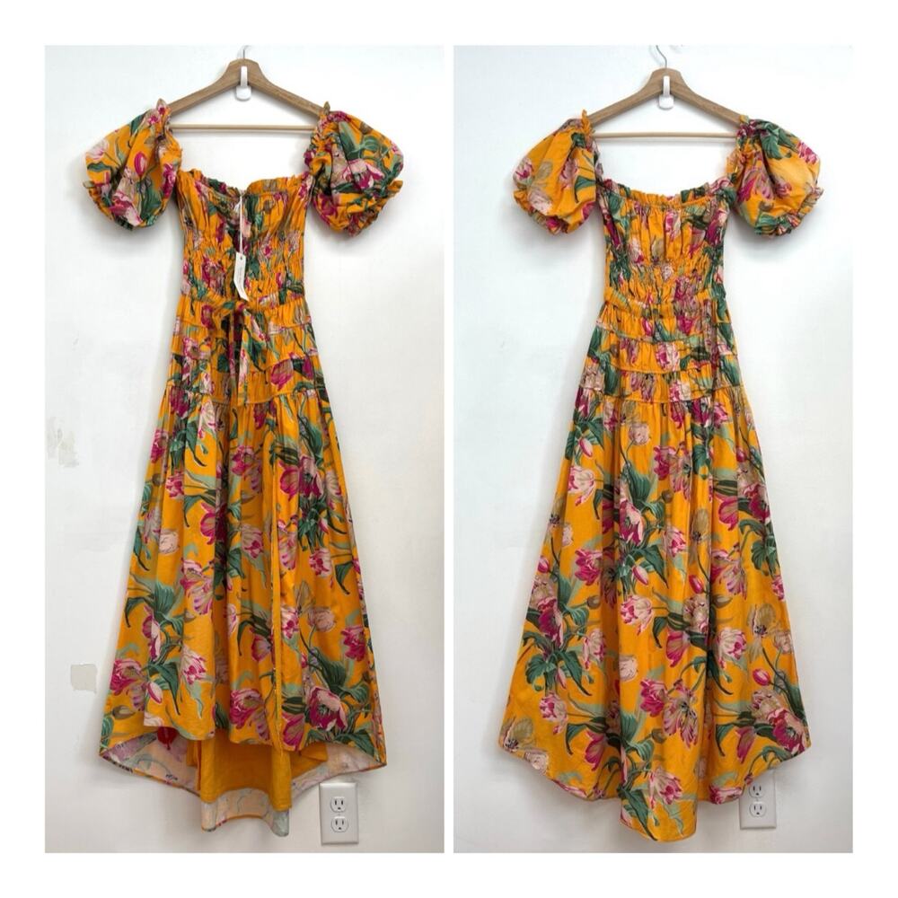 NWT Love the Label Amelia Puff Sleeve Square Neck Floral Smocked Maxi Dress XS